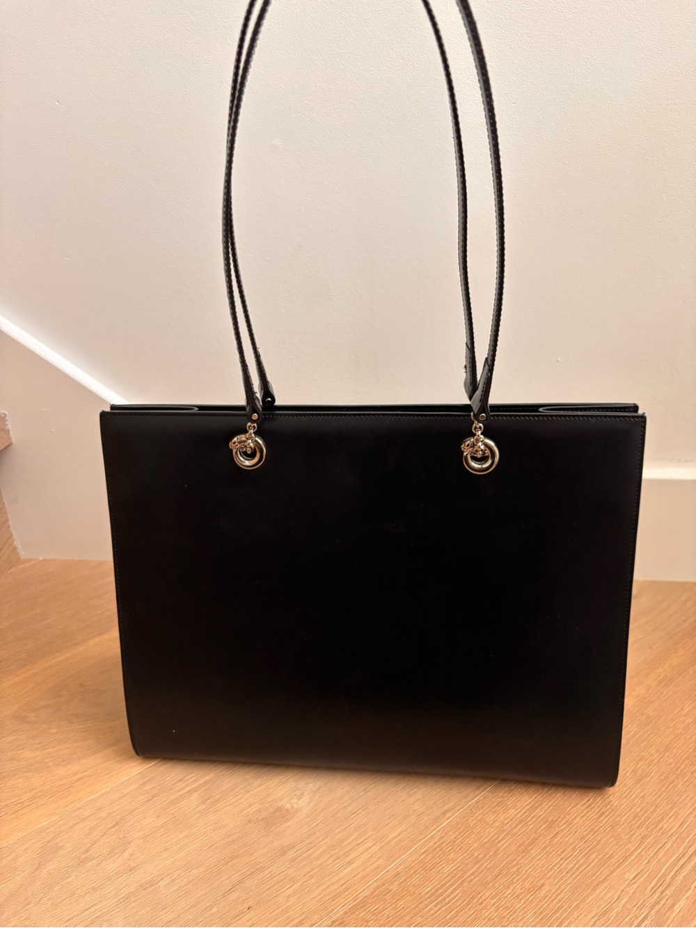 CARTIER PANTHERE L1000360 Classic Black Tote Handbag with silver hardware.